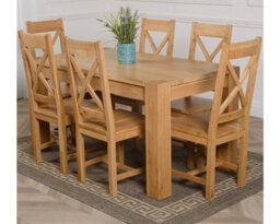 That's Furniture Kuba 150 X 85 Cm Chunky Medium Oak Dining Table And 6 Chairs Dining Set With Berkeley Chairs - thumbnail 1