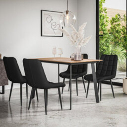 More4Homes Haydon Extending Dining Table + Chairs- Oak Effect Table Top W Black Legs + Nova Faux Leather Dining Chair Set Of 4 (Black) - thumbnail 2