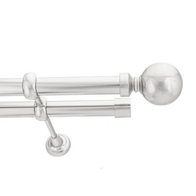 Toolty Double Metal Curtain Pole 25/25mm With Finials Rod Cassic Brackets Ball 175Cm Inox