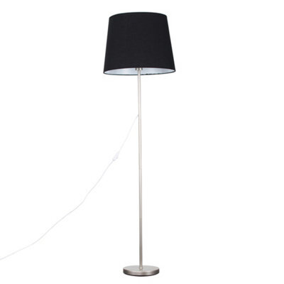 Valuelights Charles Brushed Chrome Floor Lamp With Black Tapered Shade - image 1