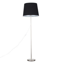 Valuelights Charles Brushed Chrome Floor Lamp With Black Tapered Shade