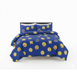 Emoji Print Duvet Cover Set Cool Playful Bedding With Pillowcases Blue - thumbnail 2