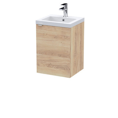 Hudson Reed Fusion Wall Hung 1-Door Vanity Unit & Basin, Vanity Unit With Basin, Bleached Oak, 400mm - image 1