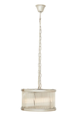 Orsina 5 Bulb Drum Pendant Light, Chrome Frame With Fluted Glass Panels, Chic Art Deco Ceiling Light Fixture - image 1