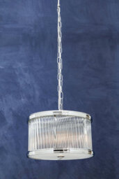 Orsina 5 Bulb Drum Pendant Light, Chrome Frame With Fluted Glass Panels, Chic Art Deco Ceiling Light Fixture - thumbnail 3