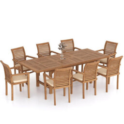 Eterna Florence Teak Garden Outdoor Dining Table & 8 Seat Chair Set - With Green Cushions - thumbnail 5