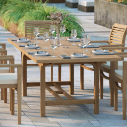 Eterna Florence Teak Garden Outdoor Dining Table & 8 Seat Chair Set - With Green Cushions
