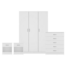 Lassic Vida Designs Riano 4 Piece Bedroom Set (1 Drawer Bedside Chest, 5 Drawer Chest, 3 Door Wardrobe), White - thumbnail 8