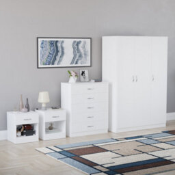 Lassic Vida Designs Riano 4 Piece Bedroom Set (1 Drawer Bedside Chest, 5 Drawer Chest, 3 Door Wardrobe), White - thumbnail 6