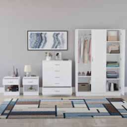 Lassic Vida Designs Riano 4 Piece Bedroom Set (1 Drawer Bedside Chest, 5 Drawer Chest, 3 Door Wardrobe), White - thumbnail 2