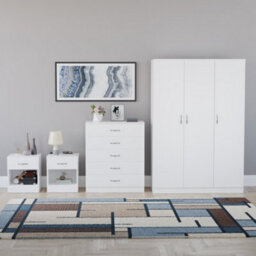 Lassic Vida Designs Riano 4 Piece Bedroom Set (1 Drawer Bedside Chest, 5 Drawer Chest, 3 Door Wardrobe), White - thumbnail 7