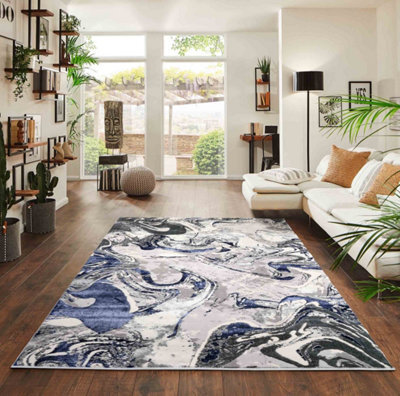 Solarius Modern Living Room Rug - Abstract Area Rugs Navy 120X170 Cm - image 1