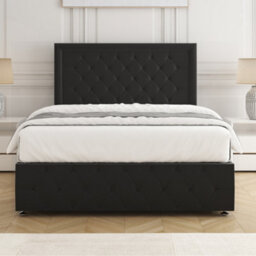 Bsspoke Lena Divan Bed Set Black Plush Velvet With 24Inch Headboard & Footboard 2 Drawers Same Side & Mattress In All Sizes - thumbnail 2