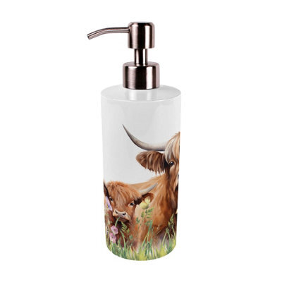 Purely Home Highland Cow & Calf Stainless Steel Soap Dispenser - Pump Action Refillable Bathroom & Kitchen Décor - image 1