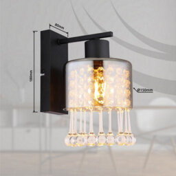 Luminosa Lighting Luminosa Hendry Wall Lamp Matt Black Smoke Glass Shade 1X E27 - thumbnail 5