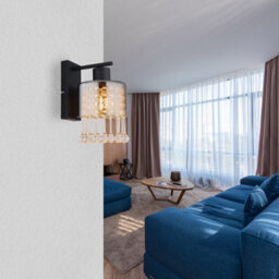 Luminosa Lighting Luminosa Hendry Wall Lamp Matt Black Smoke Glass Shade 1X E27 - thumbnail 4