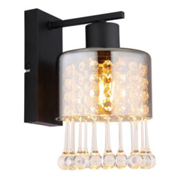 Luminosa Lighting Luminosa Hendry Wall Lamp Matt Black Smoke Glass Shade 1X E27