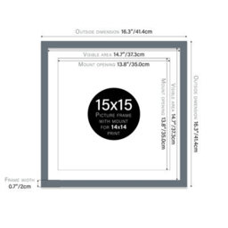 "15X15"" Grey Picture Frame - 15X15"" Square Frame With 14X14"" Mount For 15X15""/14X14"" Pictures Art Deco Style Wall Art, 1 Pack" - thumbnail 2