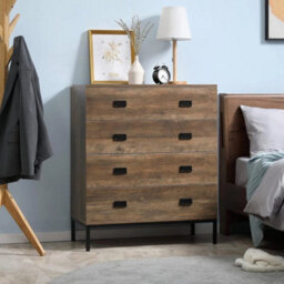 Chest Of Drawers 4 Bedroom Storage Cabinet Wood Effect Black Handles - thumbnail 3