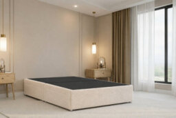 "Chester & Oakley Beds Chester & Oakley Luxora Cream Teddy Divan Bed Base No Drawers With 54"" Floor Standing Winged Headboard 6' Super King" - thumbnail 4