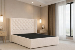 "Chester & Oakley Beds Chester & Oakley Luxora Cream Teddy Divan Bed Base No Drawers With 54"" Floor Standing Winged Headboard 6' Super King" - thumbnail 2