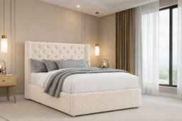 "Chester & Oakley Beds Chester & Oakley Luxora Cream Teddy Divan Bed Base No Drawers With 54"" Floor Standing Winged Headboard 6' Super King" - thumbnail 3