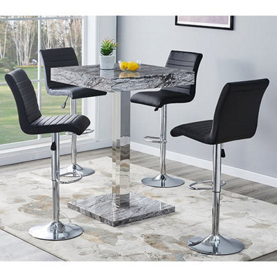 Furniture in Fashion Topaz Melange Marble Effect Bar Table 4 Ripple Black Stools - image 1