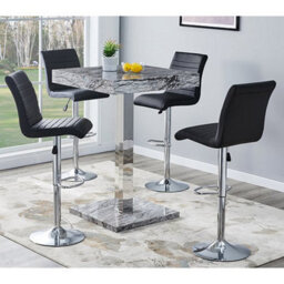 Furniture in Fashion Topaz Melange Marble Effect Bar Table 4 Ripple Black Stools - thumbnail 1