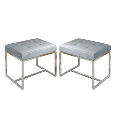 Hallowood Furniture Finley Velvet Stool In Soft Grey Colour With Metal Base (Pair) - image 1