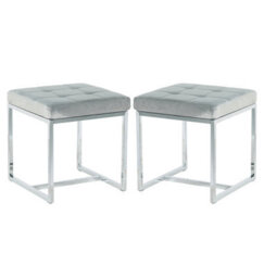 Hallowood Furniture Finley Velvet Stool In Soft Grey Colour With Metal Base (Pair) - thumbnail 8