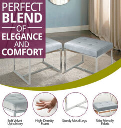 Hallowood Furniture Finley Velvet Stool In Soft Grey Colour With Metal Base (Pair) - thumbnail 5