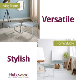 Hallowood Furniture Finley Velvet Stool In Soft Grey Colour With Metal Base (Pair) - thumbnail 6