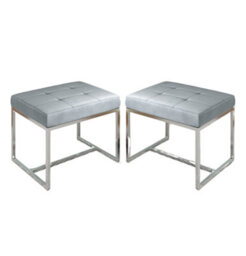 Hallowood Furniture Finley Velvet Stool In Soft Grey Colour With Metal Base (Pair) - thumbnail 1