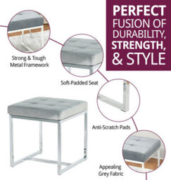 Hallowood Furniture Finley Velvet Stool In Soft Grey Colour With Metal Base (Pair) - thumbnail 2