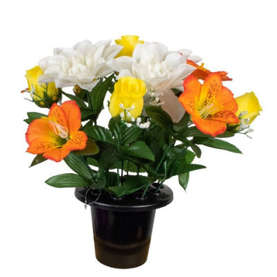 Urbn-Living Urbnliving 30Cm Height Rose Mix Orange & Yellow Assorted Style Mini Flowerpots In Black Planter - image 1