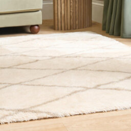 Ohs Diamond Check Fluffy Rug Floor Carpet Hallway Runner, Natural - 160Cm X 230Cm - thumbnail 2