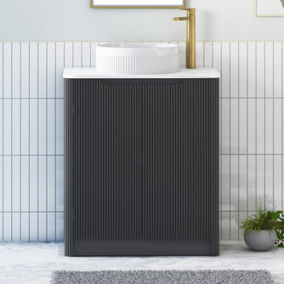 Royal Bathrooms Avenza 800mm Matt Obsidian Black Floor Standing Bathroom Vanity Unit 2 Door With Round Basin - image 1