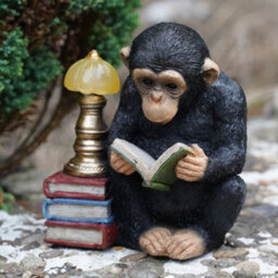 Burgess Reading Monkey Solar Light Resin Sculpture Outdoor Garden Home Ape Statue Lamp Chimp Jungle Animal Gift - thumbnail 2