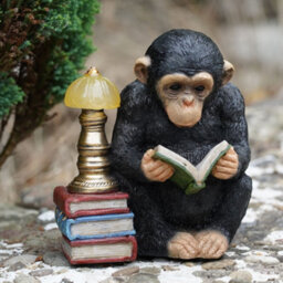 Burgess Reading Monkey Solar Light Resin Sculpture Outdoor Garden Home Ape Statue Lamp Chimp Jungle Animal Gift