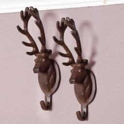 Dibor Set Of 2 Vintage Cast Iron Stag Wall Hooks Country Lodge Style Antique Brown Hallway Kitchen Bedroom Coat Peg Bathroom Towel Hooks