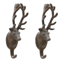 Dibor Set Of 2 Vintage Cast Iron Stag Wall Hooks Country Lodge Style Antique Brown Hallway Kitchen Bedroom Coat Peg Bathroom Towel Hooks - thumbnail 2