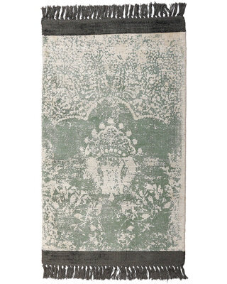 Beliani Vintage Green Beige Area Rug 80 X 150 Cm Fringed - image 1