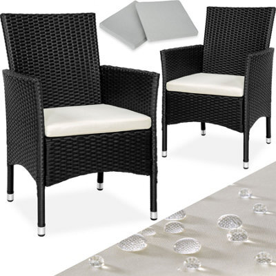 Tectake Garden Chair Nantes Set Of 2 - Weather & Uv-Resistant, 2 Sets Of Cushion Covers - Black/beige - 2 - image 1