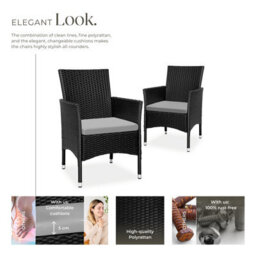 Tectake Garden Chair Nantes Set Of 2 - Weather & Uv-Resistant, 2 Sets Of Cushion Covers - Black/beige - 2 - thumbnail 3