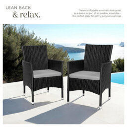 Tectake Garden Chair Nantes Set Of 2 - Weather & Uv-Resistant, 2 Sets Of Cushion Covers - Black/beige - 2 - thumbnail 7