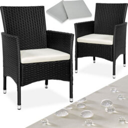 Tectake Garden Chair Nantes Set Of 2 - Weather & Uv-Resistant, 2 Sets Of Cushion Covers - Black/beige - 2 - thumbnail 1