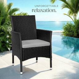 Tectake Garden Chair Nantes Set Of 2 - Weather & Uv-Resistant, 2 Sets Of Cushion Covers - Black/beige - 2 - thumbnail 9