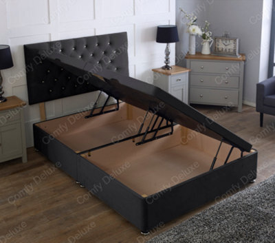 Comfy Deluxe 2Ft6 Side Lift Black Plush Velvet Ottoman Divan Base With Chesterfield Headboard - image 1