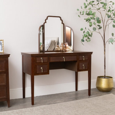 Melody Maison Dark Wood Reeded Dressing Table & Mirror Set - Georgian Range - image 1