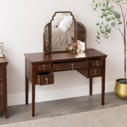 Melody Maison Dark Wood Reeded Dressing Table & Mirror Set - Georgian Range - thumbnail 3